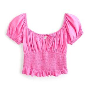 Hollister Pink ruched cropped top with bow size XS
